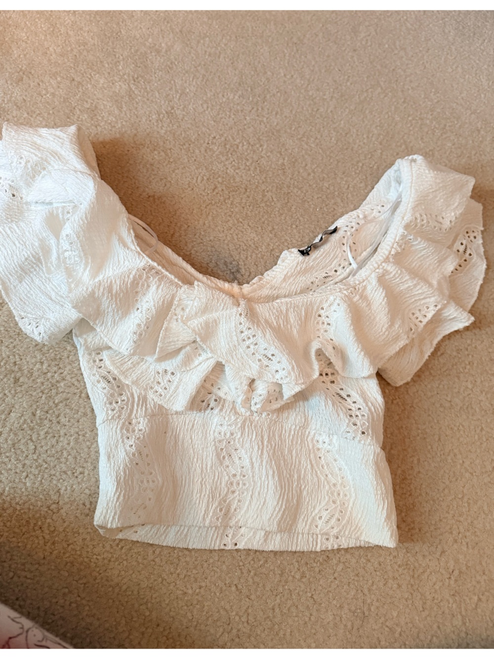 Zara White Eyelet Ruffle Top